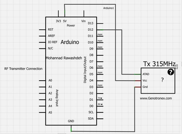 Схема подключения передатчика и arduino