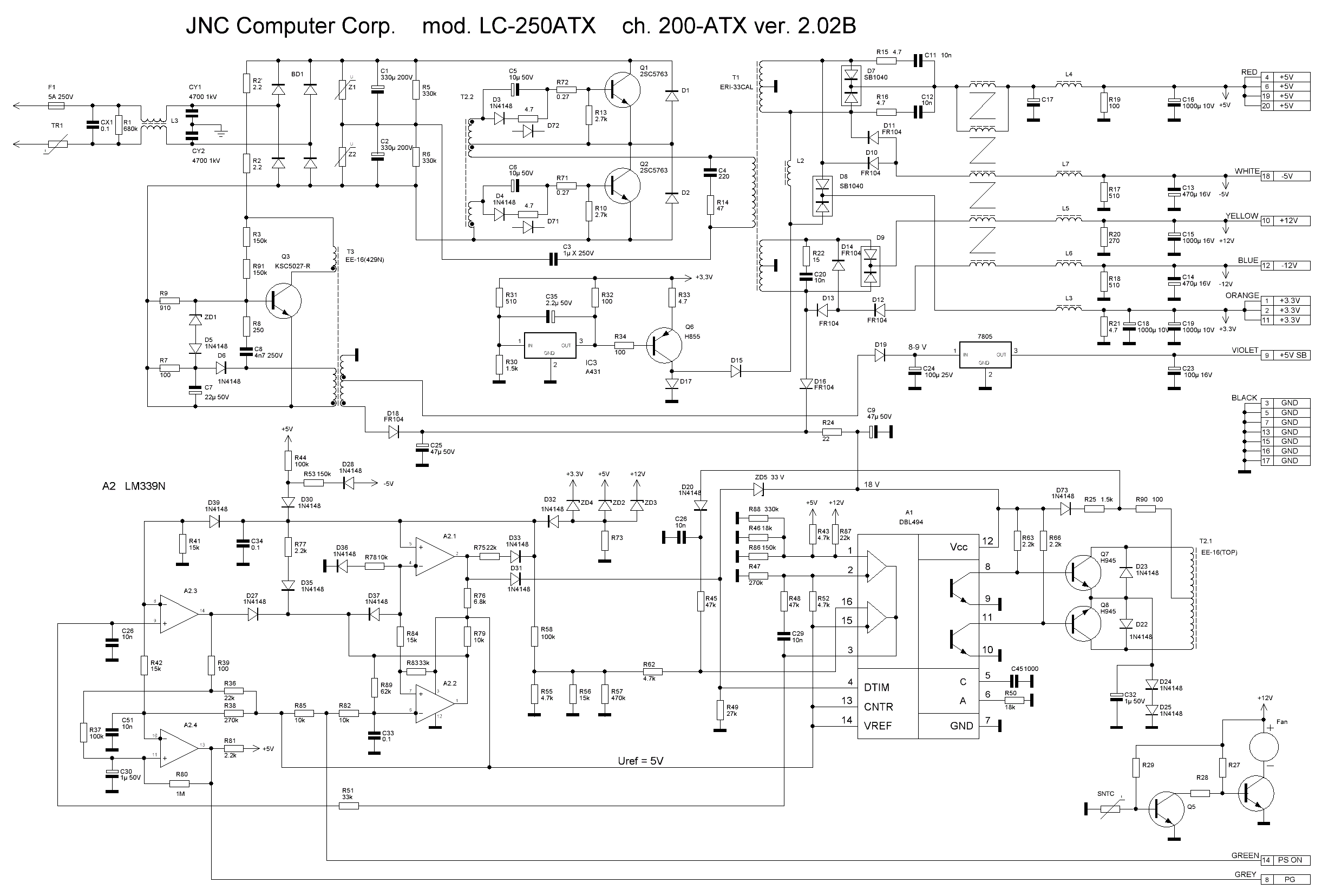 Схема блока питания LC-250 ATX