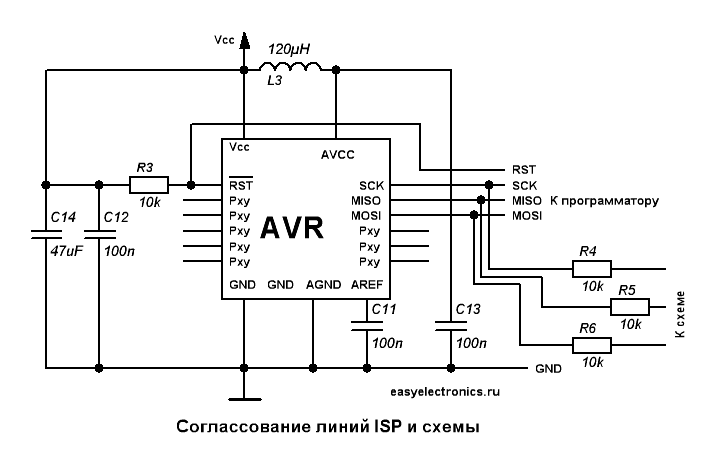 Схема подключения на вывод SPI устройства