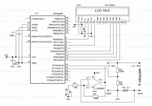 Схема Вольтметра-Амперметра на микроконтроллере Atmega8