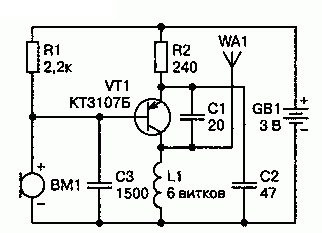 Схема передатчика на одном транзисторе.